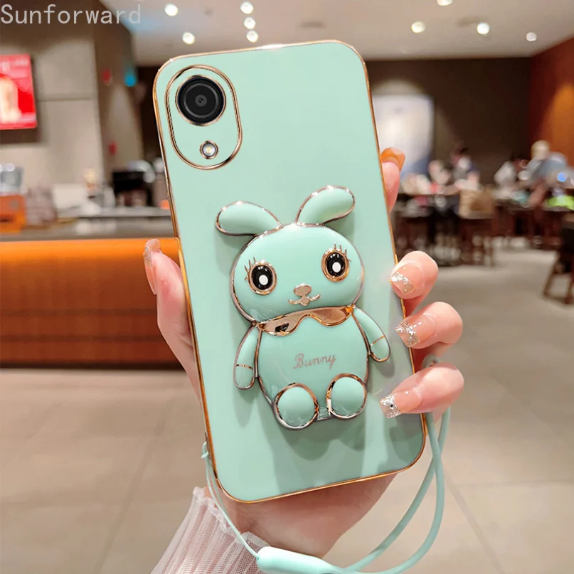 Charming Rabbit Phone Case with Plating Cover, Lanyard, and Stand