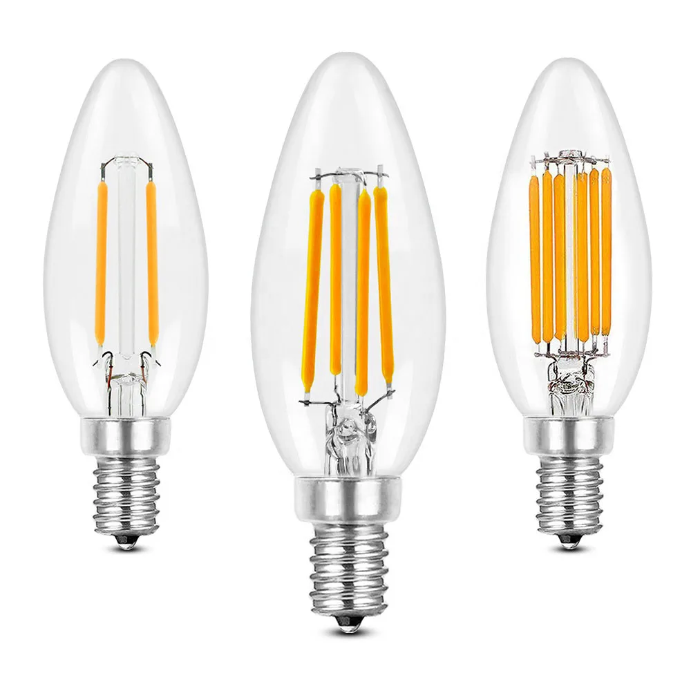 E14 LED Candle Bulb 4W/6W/12W C35 C35L Edison Retro Filament Lamp Warm