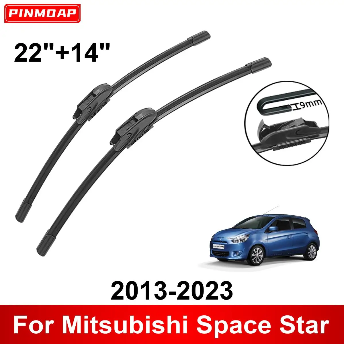 Autowischer für Mitsubishi Space Star 2013–2023, 22 Zoll + 14 Zoll, vorne und hinten, Wischerblätter, Bürsten, Schneider, Zubehör