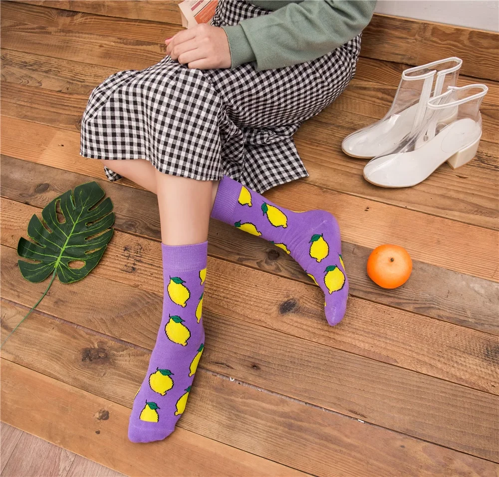 Women Socks Funny Cute Cartoon Fruits Banana Lemon Pineapple Avocado Food Happy Japanese Harajuku Skateboard Socks - 5