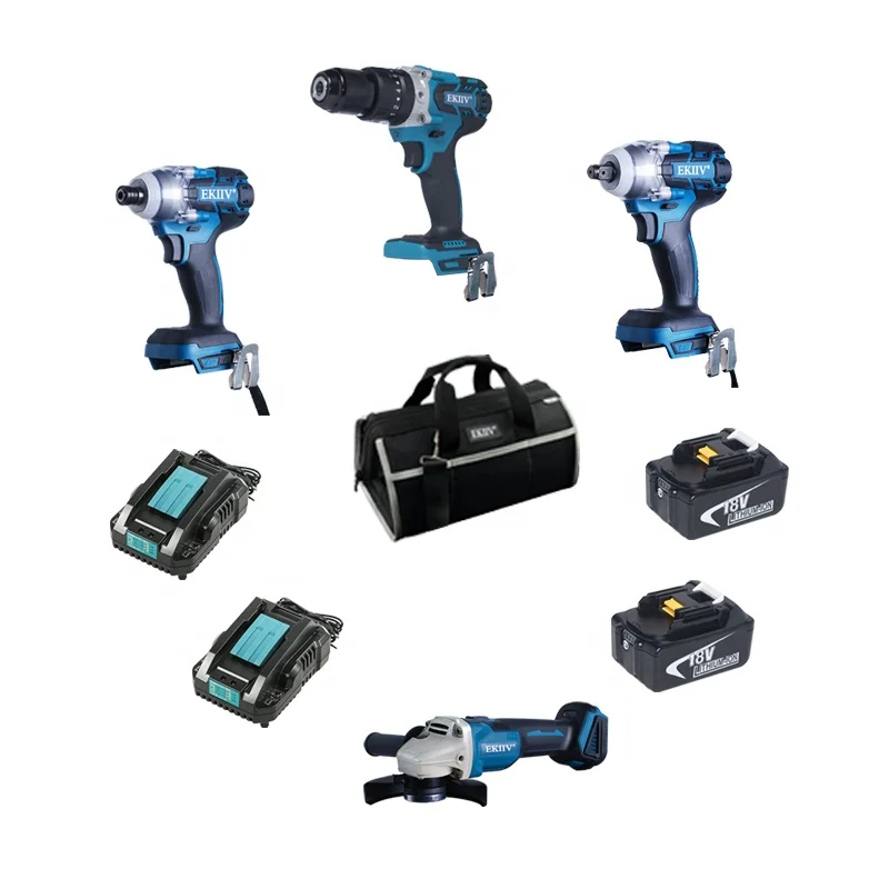 

EKIIV 21v 18V 4.0ah 5.0ah 6.0ah cheapest factory price Brushless Drill Cordless Tool Kits Power Tool Combo Kits