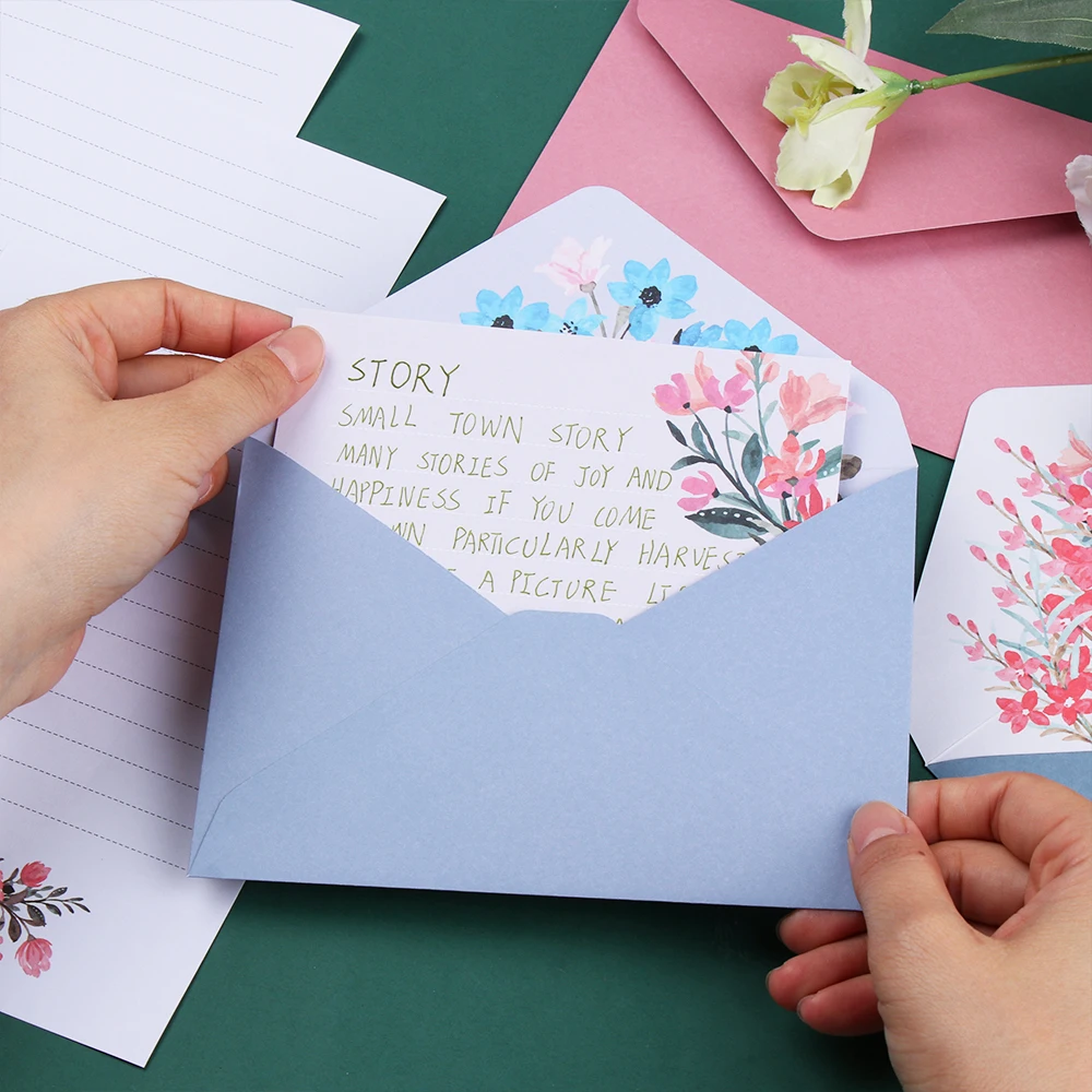 6PCS Letter Envelopes Set Printed Flower Floral Pattern Paper Greeting Invitation Card Love Note Office School Stationery Gift