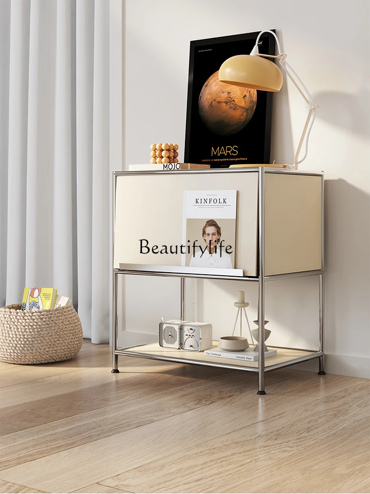 

Household Bedside Table Stainless Steel Magazine Rack Living Room Chest of Drawers Bedroom Small Sofa Side Cabinet