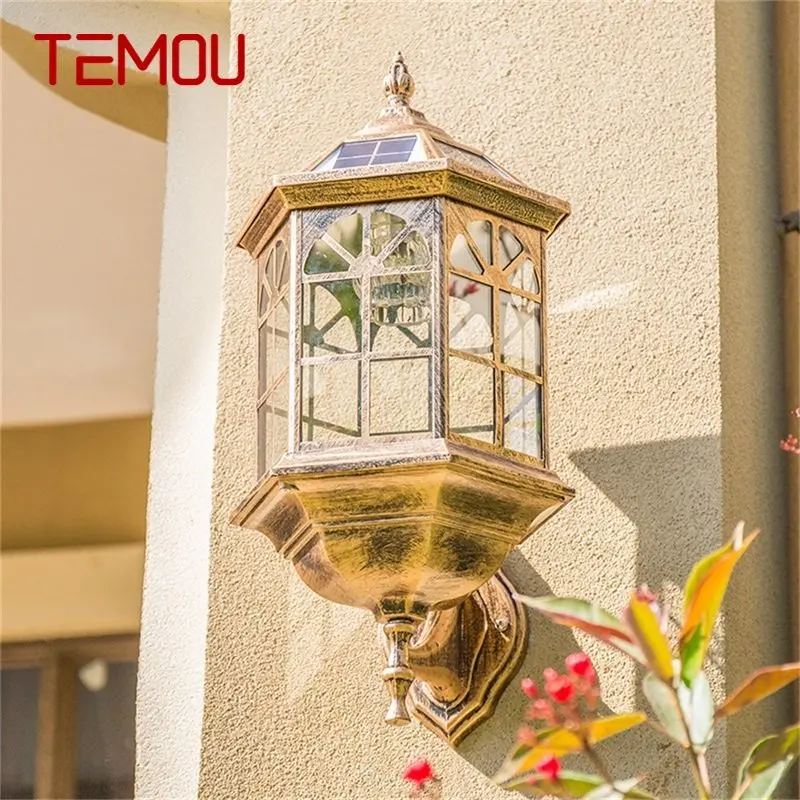 

TEMOU Outdoor Solar Retro Wall Light LED Waterproof Classical Sconces Lamp for Home Porch Decoration