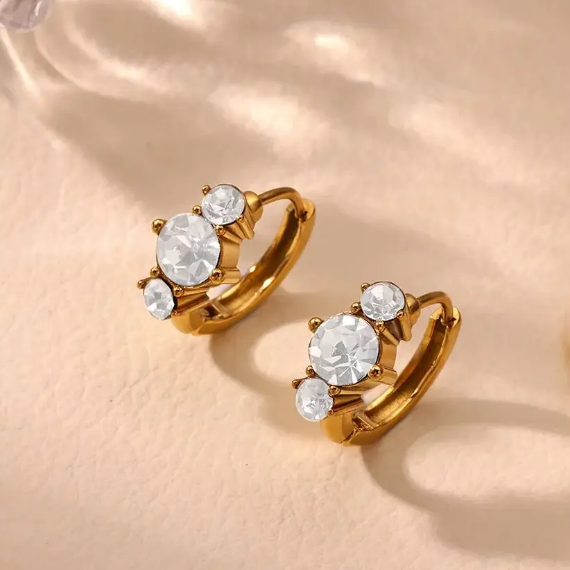 Zircon Hoop Earrings Stainless Steel Crystal