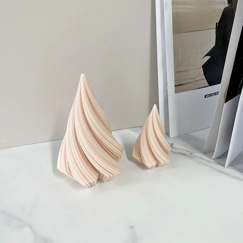 Diy Conical Geometric Curve Column Silicone Candle Mold 3D Creative Rotating Christmas Tree Craft Resin Plaster Making Soap Tool