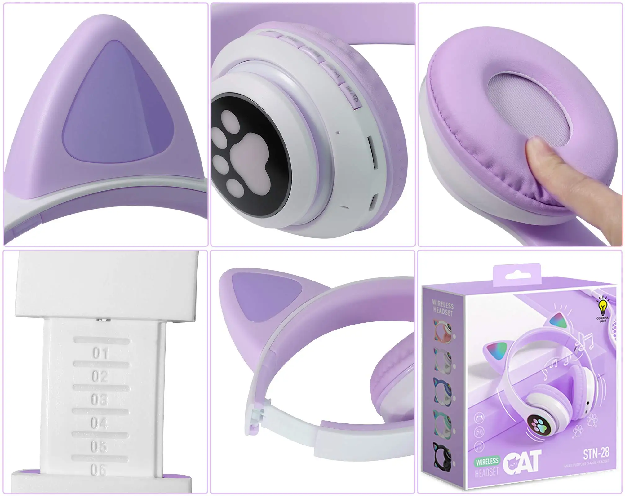 Cute Cat Headphones Bluetooth 5.0 Kids Wireless Headset Mic Led Light Headphones Ipad Laptop Girl Birthday Gift