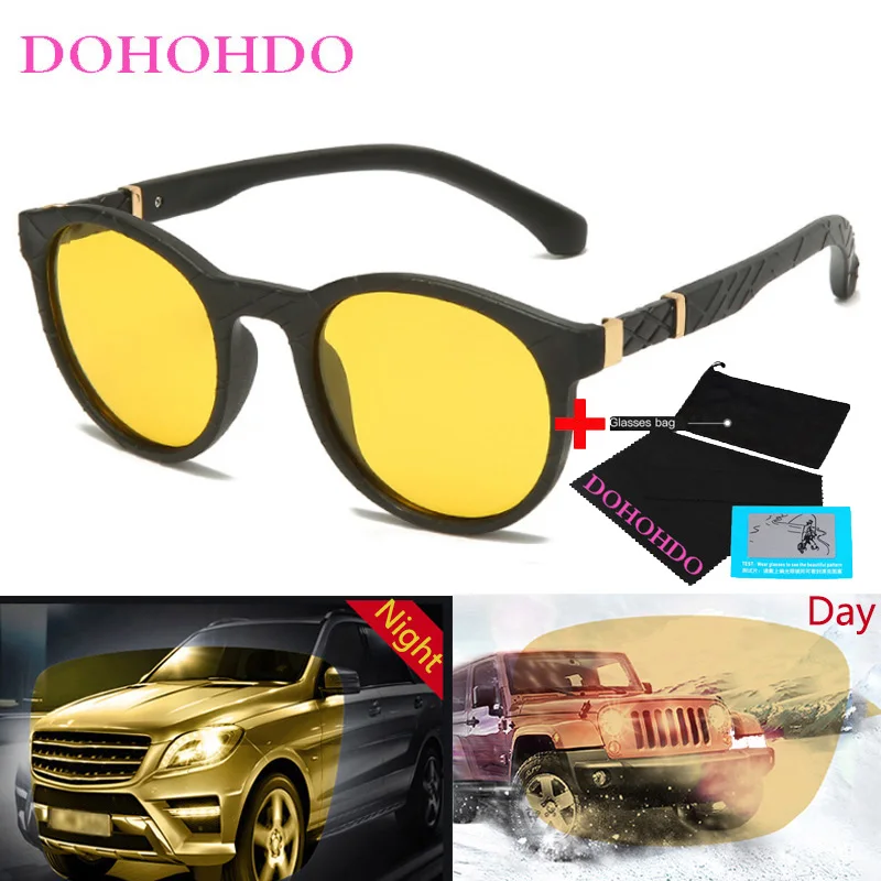 DOHOHDO TR90 Polarized Sunglasses Men Women Round Flexible Night Vision Glasses Anti-glare Yellow Lens Sport Oculos Masculino night vision glasses night vision sunglasses