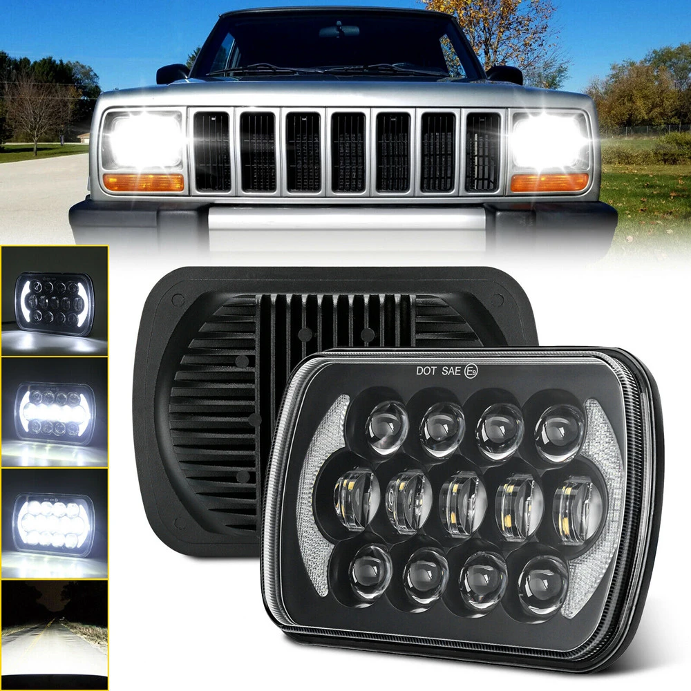 For Jeep Cherokee Xj Pair 5x7 7x6 Led Projector Headlight Hi Lo Beam Halo Drl Lights Assembly