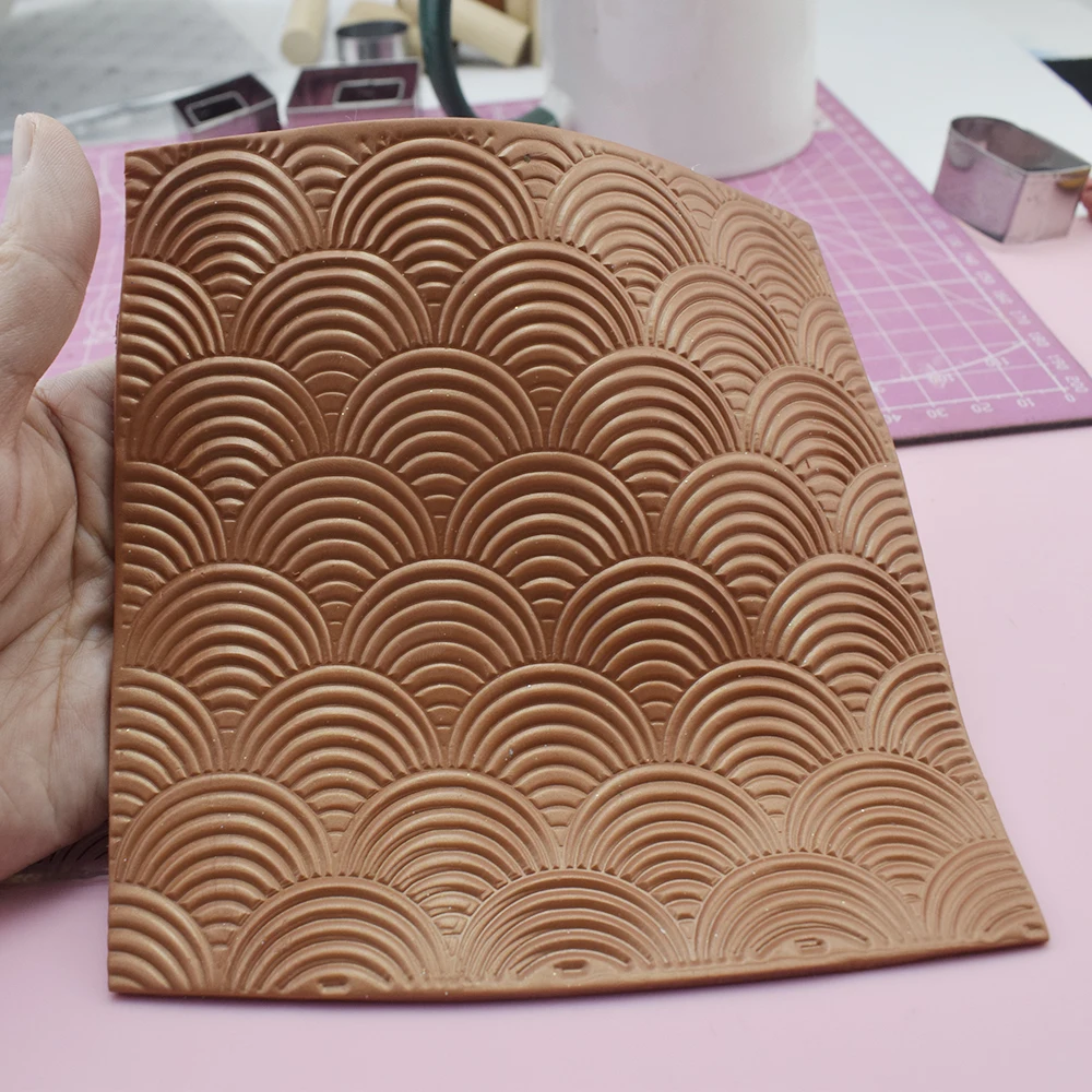 Wave Polymer Clay Texture Stamps Sheet Silicone Scrapbooking Clear Stamp Mat Shall Scale Pattern Rubber Stamps Seal Press Emboss polymer clay tools,clay craft tool