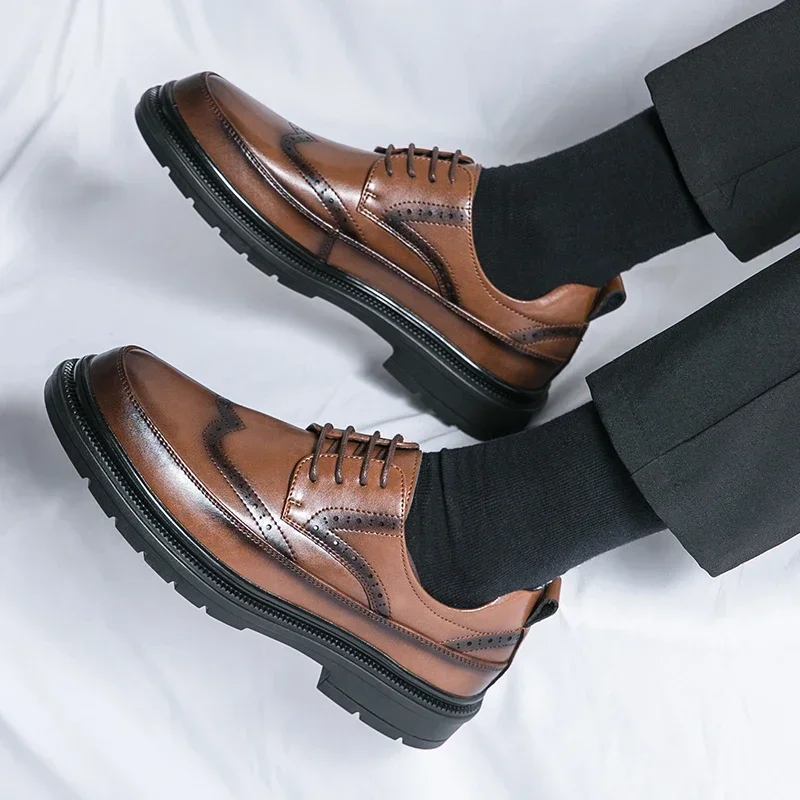 Gentleman Retro Business Leather Shoes Formal Dress Office Shoes Men's Wedding Black Brown British Style