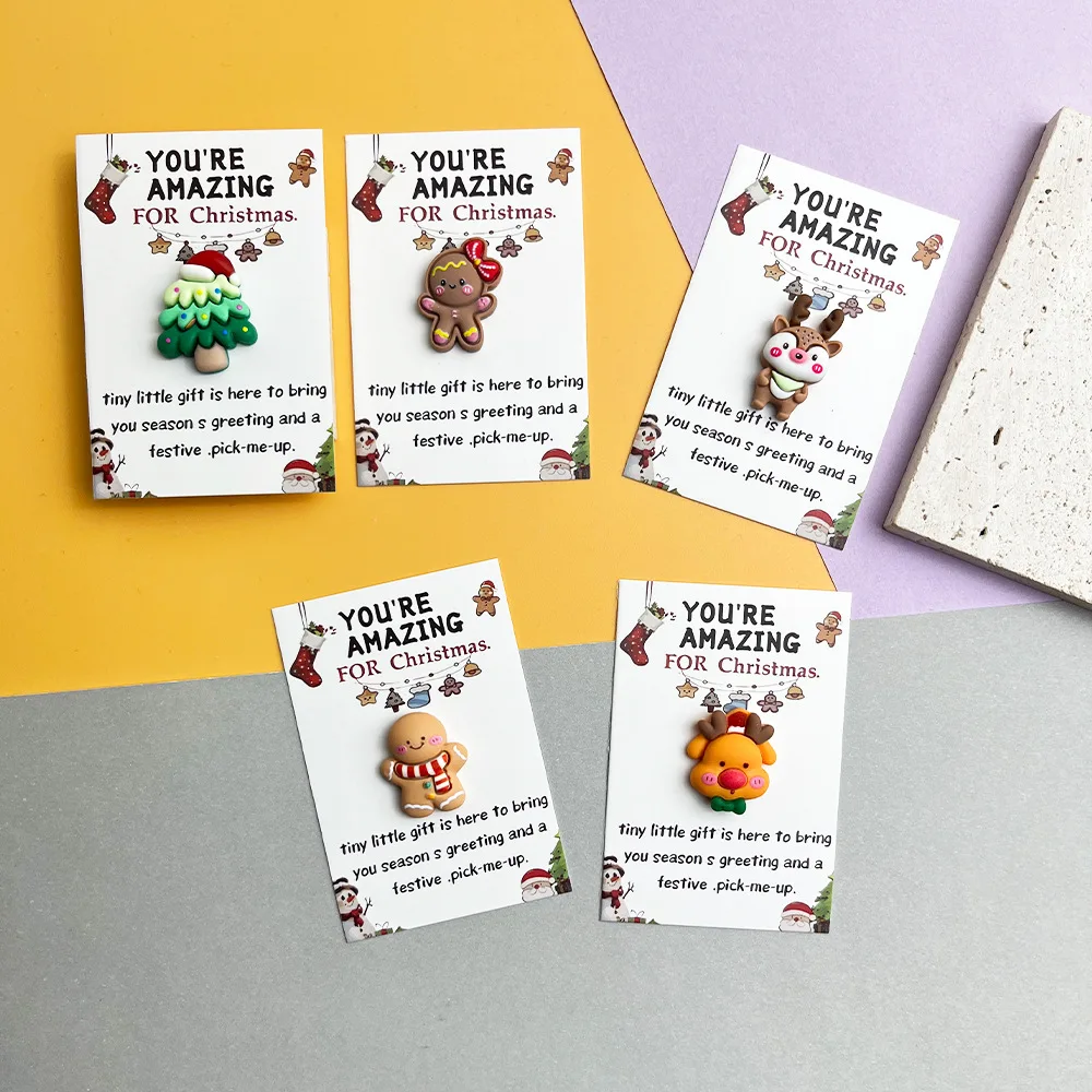 50-5pcs Christmas Mini Hug Cards with Resin Ornaments Santa Claus Socks Gingerbread Snowman Reindeer Patterns Christmas Gifts