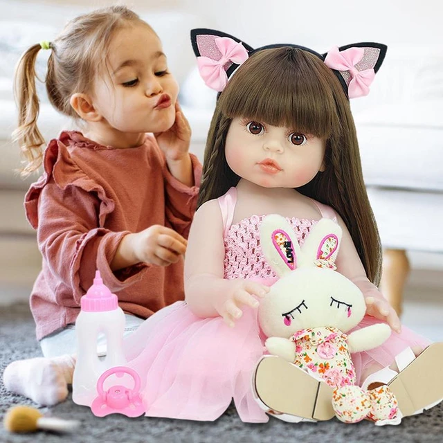 Boneca Bebê Reborn Princesa 100% Silicone Com Cílios Roupa Rosa 55cm -  Brastoy