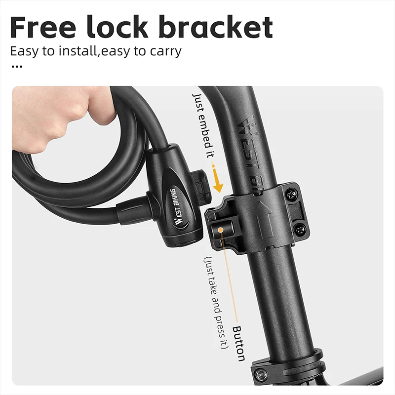 WEST BIKING Bicycle Anti-freeze Steel Cable Lock Portable Safety Anti-Theft Wire Lock Thicken Zinc Alloy Lock Bike Accessories 5