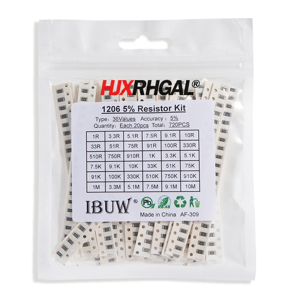 SMD Resistor 0402 0805 0603 1206 2512 1210 Assorted Kit Sample 10/20/33/36/60/80 Values 1K 10K 20K 100K 100 200 220 ohm
