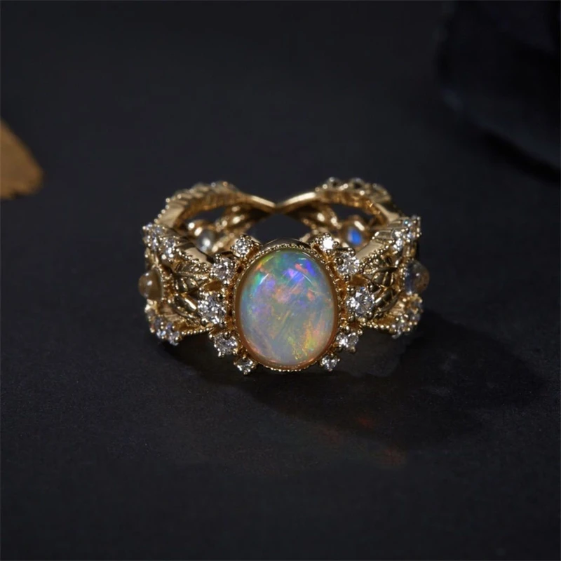 Luxury Crystal Opal Adjustable Ring Women Fashion Exquisite Stainless Steel Ring Original Jewelry Accessories Anniversary Gift