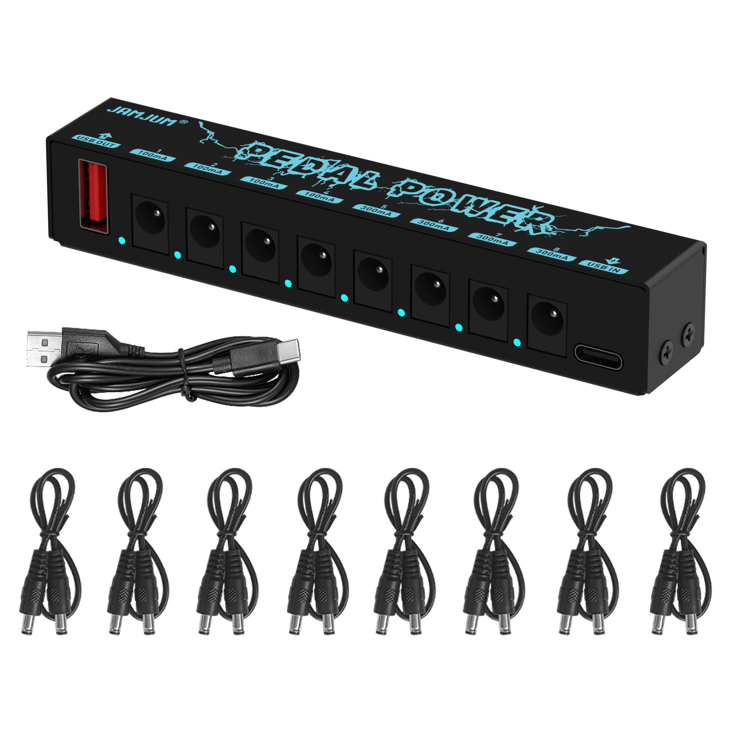 9V 8-Isolated Output Guitar Pedal Power Supply Type-C/USB Input Short-Circuit Saf