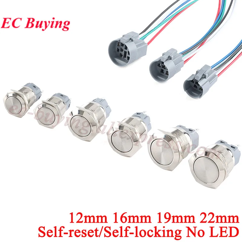 12 mm 16 mm 19 mm 22 mm Metall-Drucktastenschalter, selbstrückstellend, kurzzeitig, selbstsichernd, ohne LED-Touch, Edelstahl-Startknopf