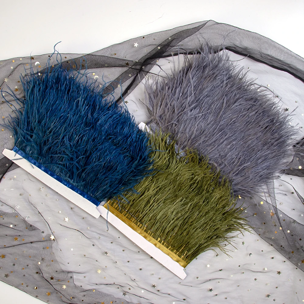 Dyed Ostrich Feather Trim Ribbon Fringe 6-8CM Wedding  Decoration Fluffy Feathers Dress Sewing Clothing 1/5/10METER  Plume Decor