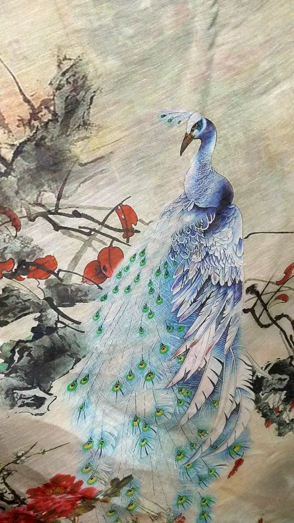 

African Print Dress Summer Peacock Sewing Accessories 30% Mulberry Silk 70% Linen Fabric By The Meter Vintage Quilting Supplies