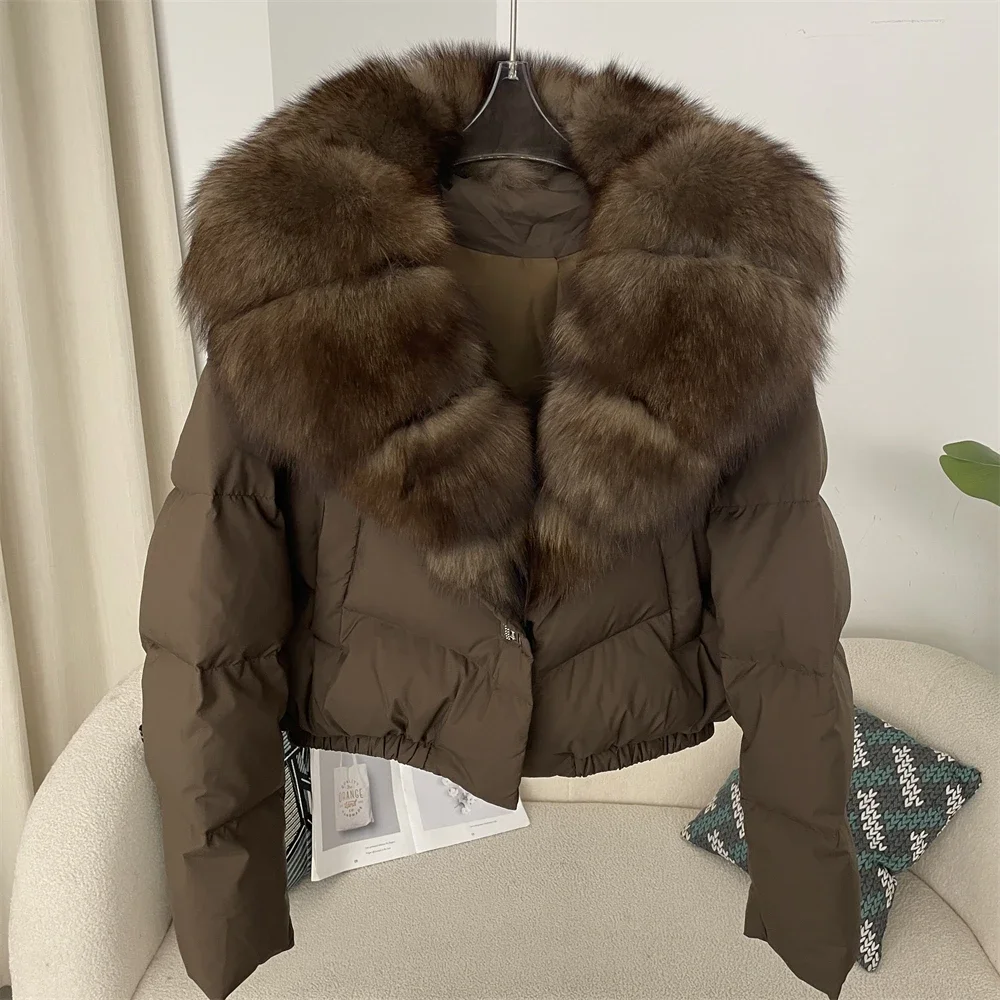 OFTBUY Short Puffer Jacket Thick New Big Natural Real Fox Fur Jacket Women Autumn Winter Female White Duck Down Coat Feather 3