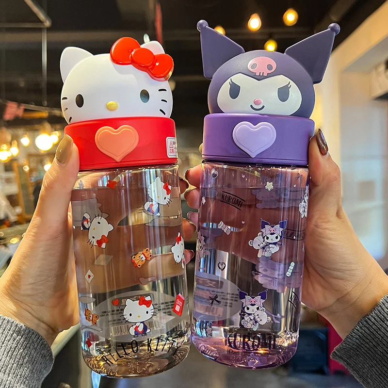 

500ml Kawaii Sanrio Water Bottle Kuromi Cinnamoroll Cartoon Anime Plastics Cup Sleeve Toys For Kids Kawaii Bottle Gift Water Cup