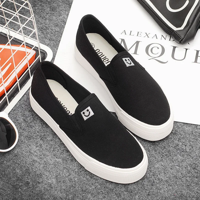 New Women Vulcanized Shoes High Quality Woman Canvas Casual Shoe Slip on Flats Shoes Women Loafers Walking Platform White Shoe women's vulcanize shoes medium Vulcanized Sneakers