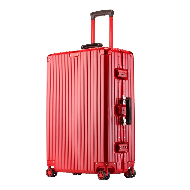 PLUENLI Retro Aluminum Frame Trolley Case Universal Wheel Luggage Carrying Case Boarding
