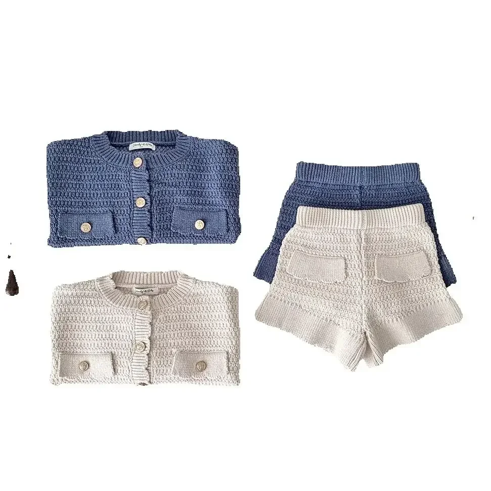 Soft Knitted Baby Girl Cardigan and Shorts Set for Autumn