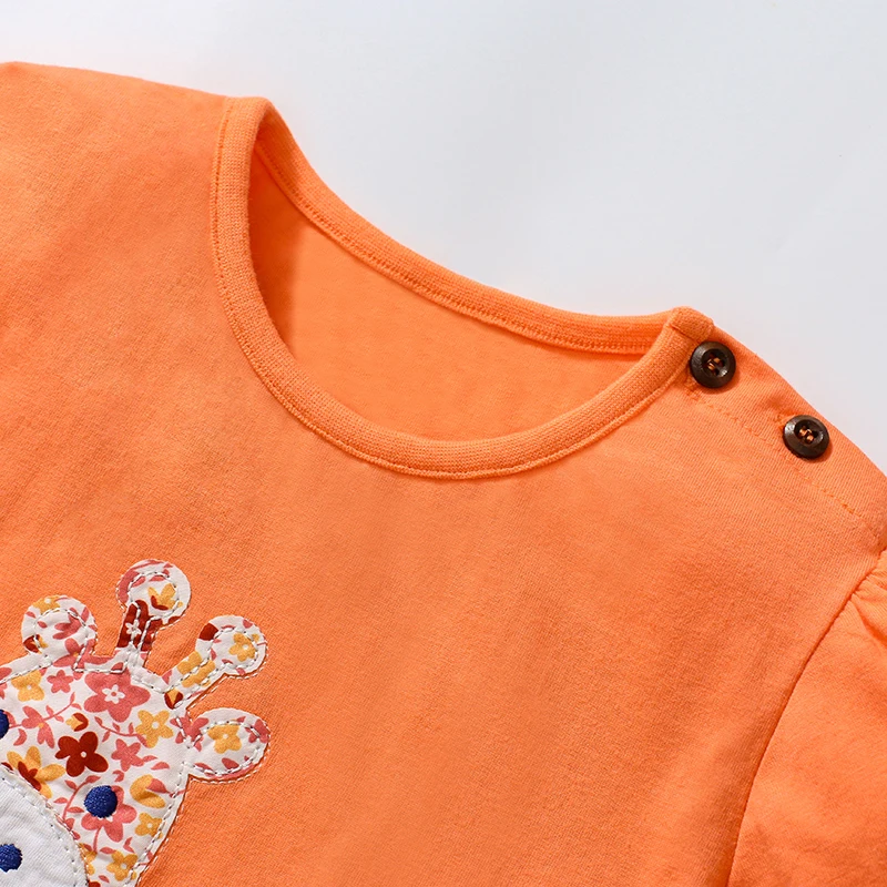 Little Maven 2024 Baby Tops T-Shirts Applikationen Kinder kleidung Orange T-Shirts Sommer Cartoon Giraffe Kinder kleidung