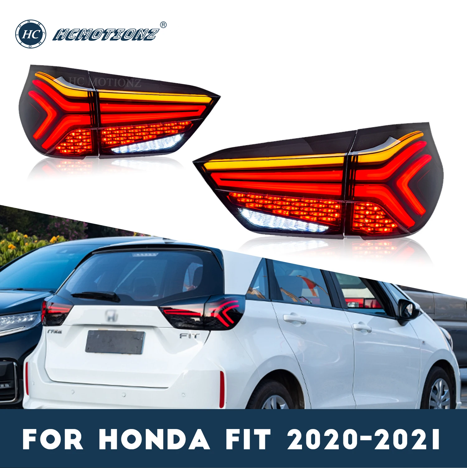 

HCMOTIONZ Car Tail Lights for Honda Fit 2020 2021 4th Gen Animation DRL Jazz Back Lamps Accessories LED Rear Lights Assembly