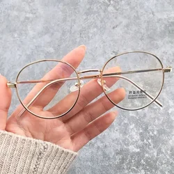 Retro Chic Anti - Blue Light Oval Metal Frame Designer Glasses (Style1 - Gold)