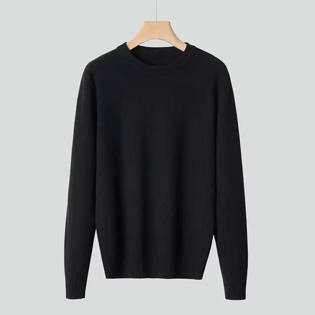 

Round Neck Jumper with Long Sleeves Men's O-neck Long Sleeve Knitwear Thermal Sweater with Ribbed Hem Autumn Winter for Warmth