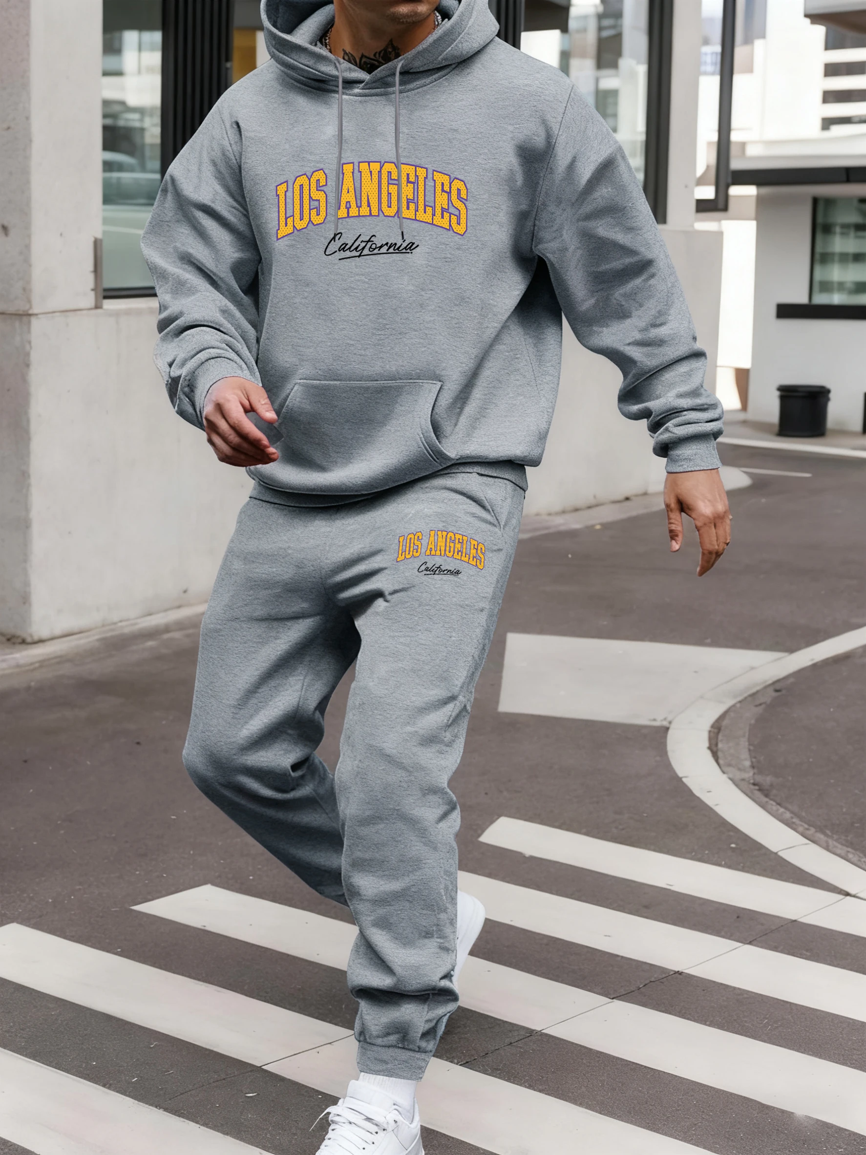 California Letter Creative Prints Man Hoodie Set Pocket Fleece Sweatshirts Casual Street Sweatpants Men Autumn Jogging Suit view 2