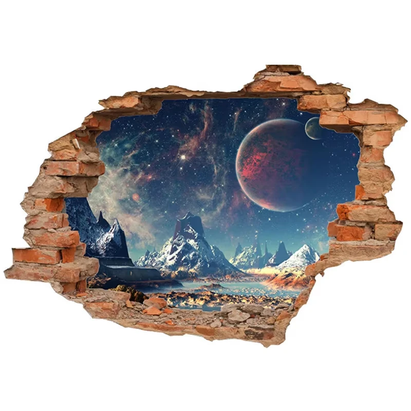 3Dwall stickers simulation broken wall through wall false Windows living room children's room bedroom background space stic F22