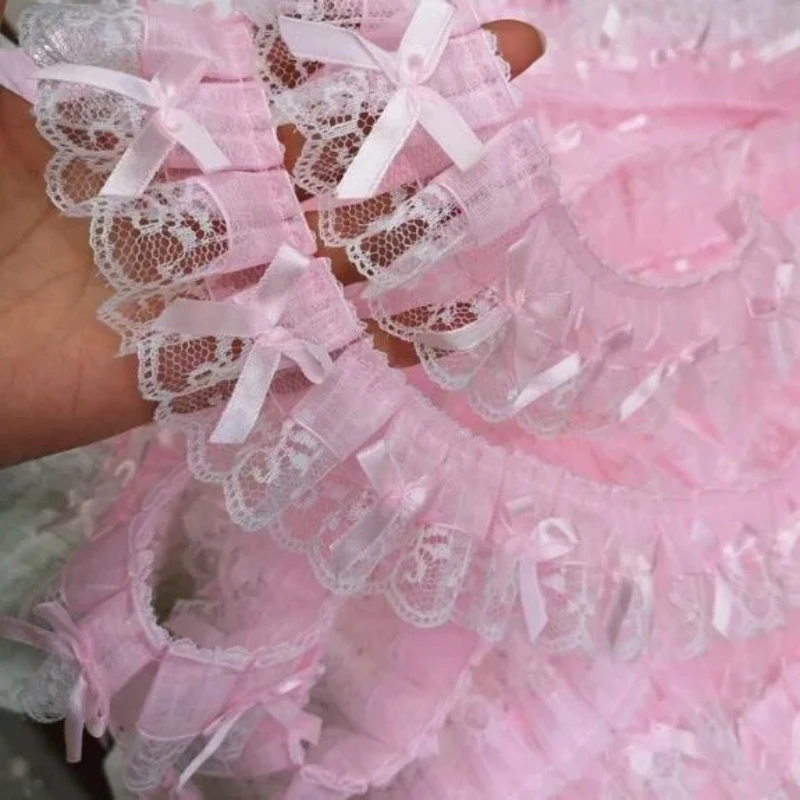HOT Pink Embroidery 3D Flower Tulle Lace Fabric Trim Ribbon DIY Sewing Applique Collar Fringe Tassel Wedding Guipure Accessories
