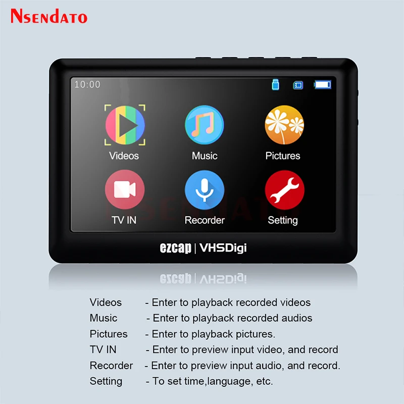 Ezcap180 4.3" AV Recorder Video Audio Capture Box 1080P from VHS Digi Portable Vhs DVD Hi8 Camcorder Player to TF Card U Disk