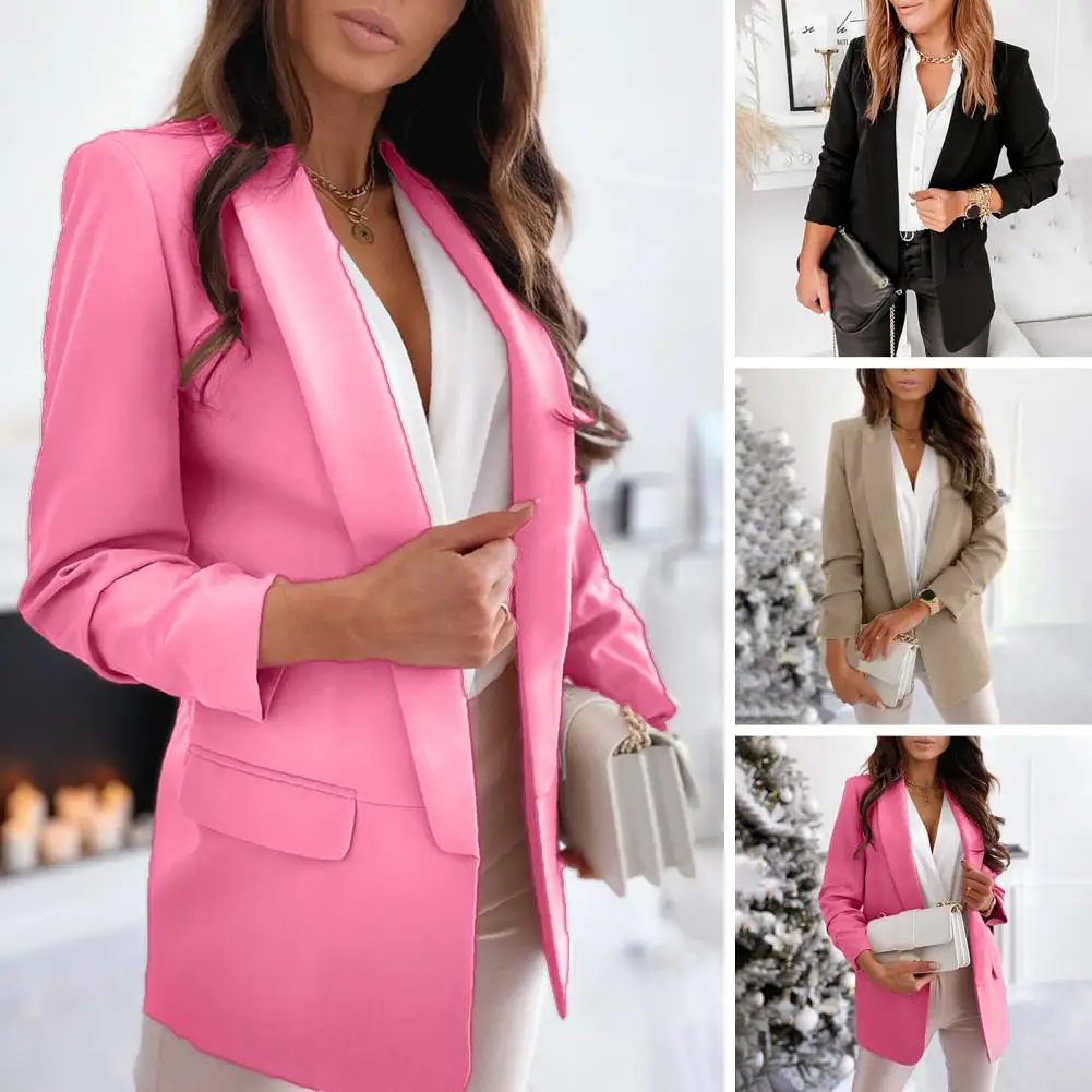 

Women Solid Color Blazer Suit with Side Pocket Lapel Long Sleeve Slim Fit Female Business Office Suit Coat