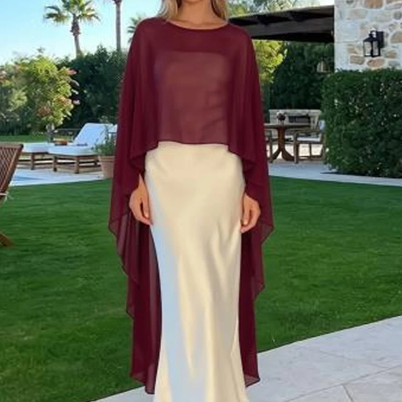 Sheer Mesh Shawl and Wraps Capelets Women Chiffon Long Cape High Low Flowy Poncho Bridal Wedding Evening Flowy Cover-ups 1