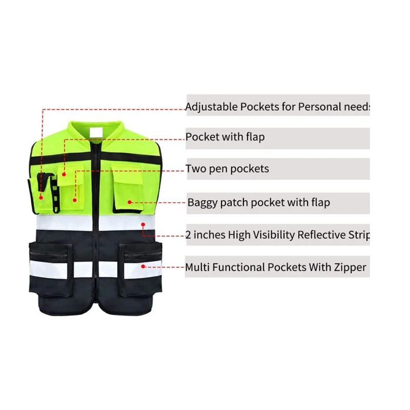High Visibility Reflective Safety Vests Traffic Construction Vest Functional Pockets reflective safety vest,reflective safety jacket