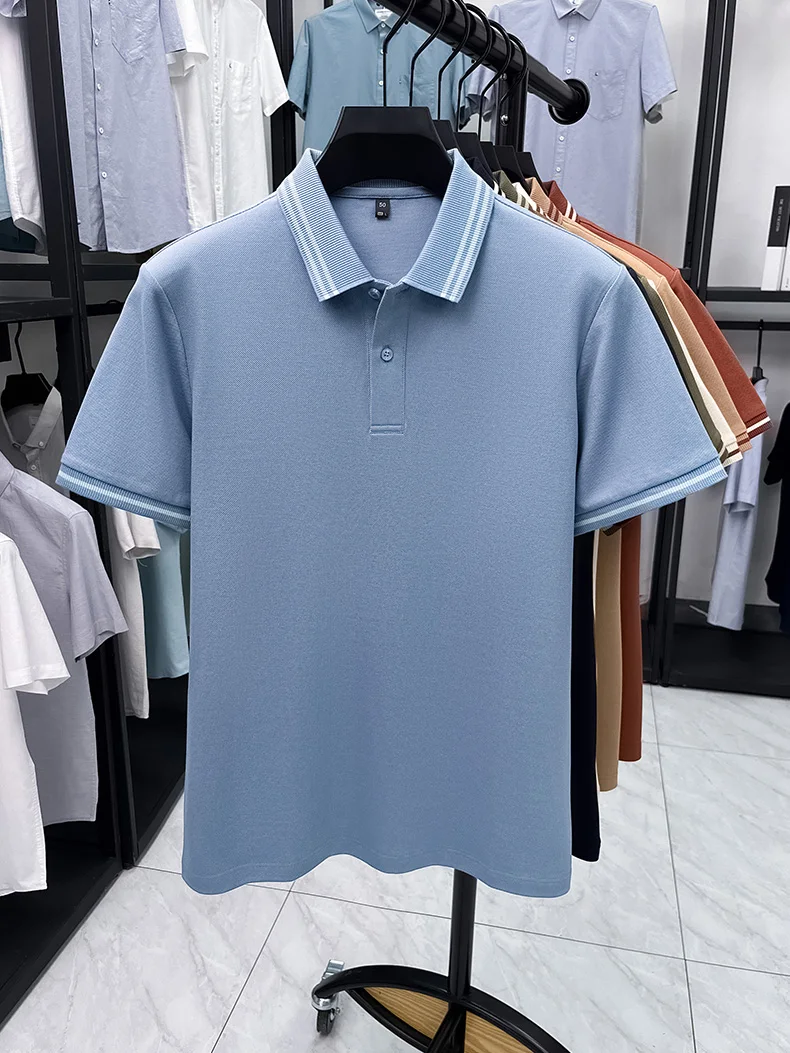 100% pure cotton men's short sleeve polo shirt high-quality fashion soft comfort striped decoration summer casual T-shirt top 28 Scf910070318a4b0e88589aca0fe30cedR
