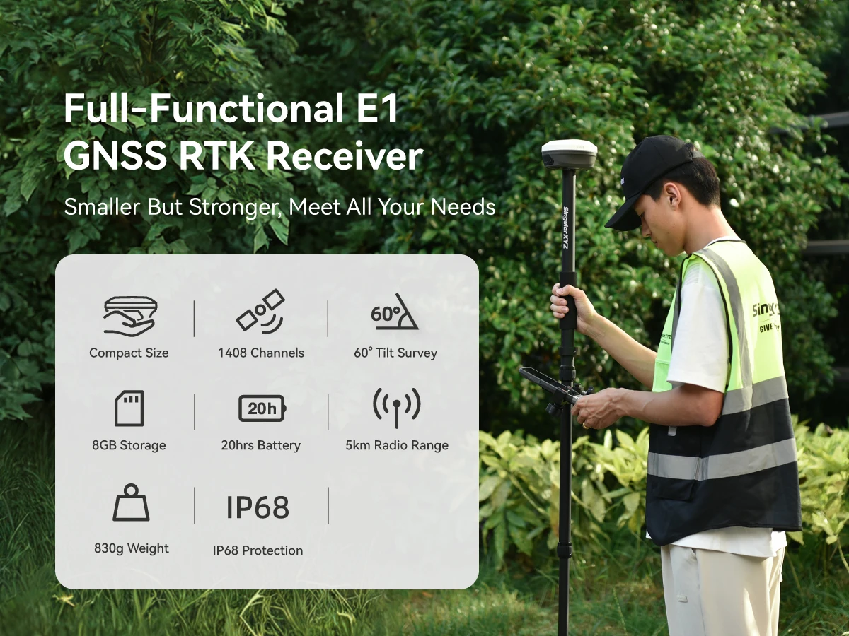 E1 RTK Rover Kit 10% Off GNSS Survey Equipment 20 Hours Endurance GPS with IMU H