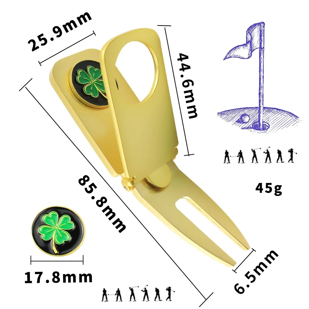 Golf Green Fork Multifunctional 6-in-1 Cigar Holder Ball Fork Mark Marker Ball Position Mark