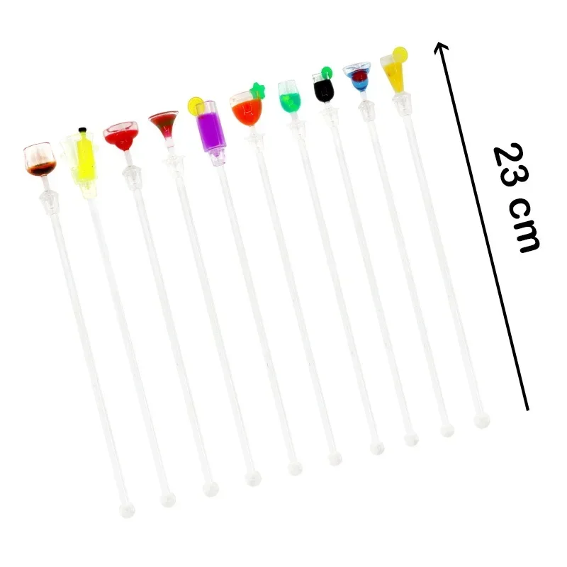10pcs/set 23cm Wine Glass Bar Swizzle Mixing Sticks Cocktail Drink Stirring Sticks Mixer Muddler for Restaurant Bar Party Cafe