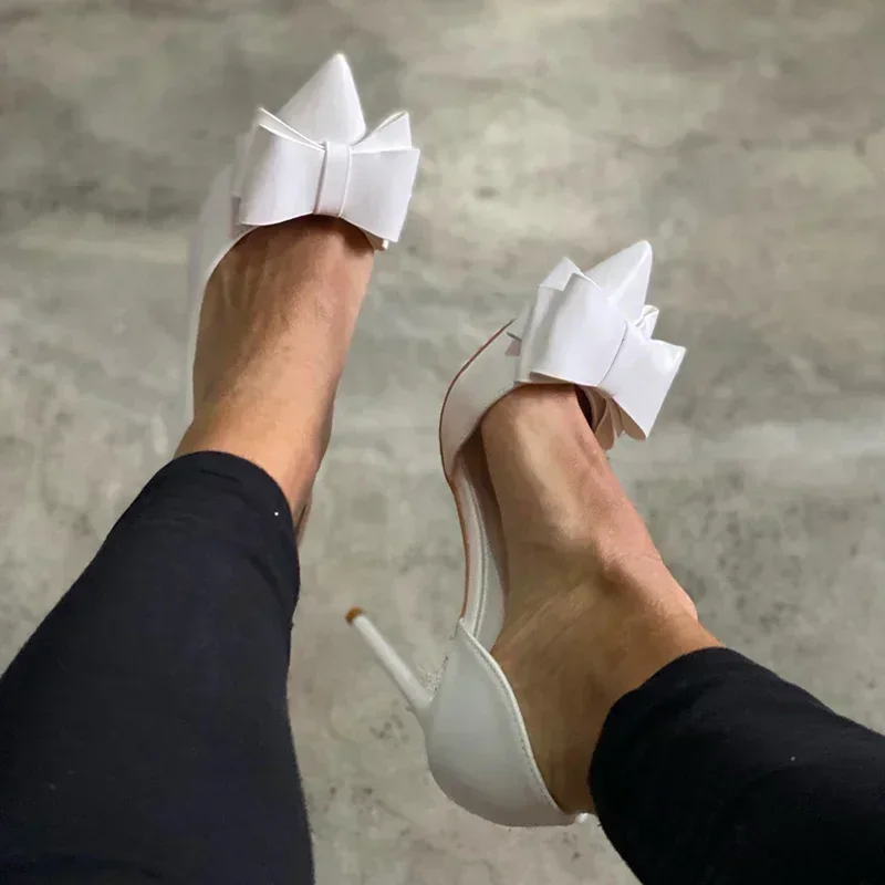 Women 7.5cm 10cm High Heels Kawaii Bowknot Cinderella Pumps Lady Fashion Fetish Blue Pink Yellow Sweet Party Prom Slip On Shoes 4
