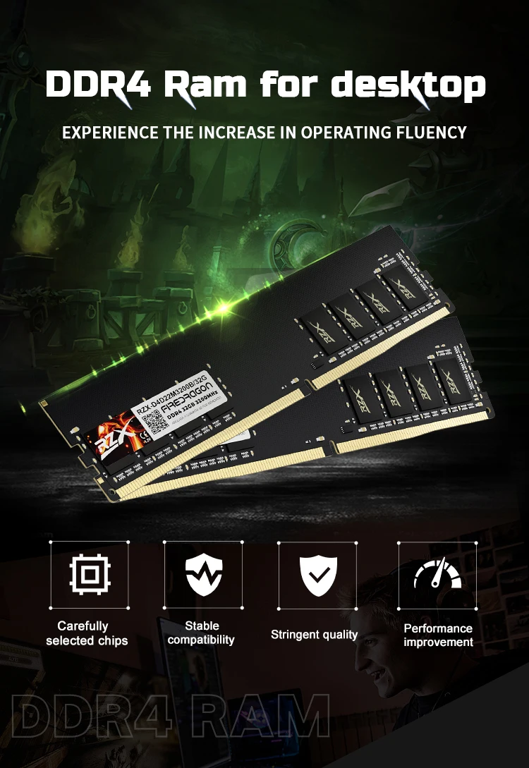 Description Picture 2 of itemRZX DDR4 RAM Memoria 32GB 8GB 16GB 2400MHz 2666MHz 3200MHz DIMM Desktop Computer Memory Rams
