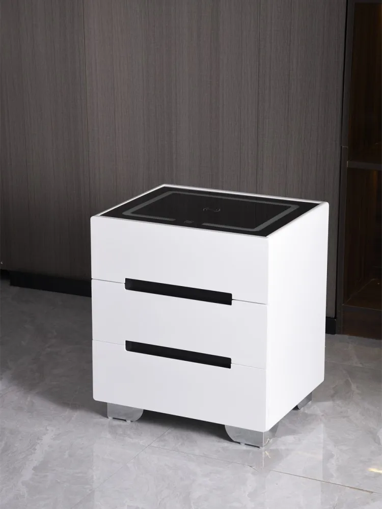 3 Drawers Smart Bedside Table with Bluetooth Speaker Wooden Side Cabinet Bedroom End Table with Wireless Charging End