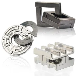 Set of 3 Metal Brain Teaser Puzzles - Educational Mind Games and Problem - Solving Toys (3PCS Set)