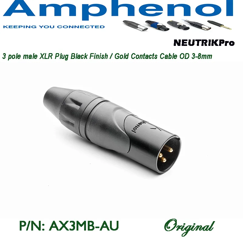 Original Amphenol Audio 3 pole XLR AX series AXX3FB-AU and AX3MB-AU plug with cable OD 3mm &ndash; 8mm bag package AX3M and AXX3F