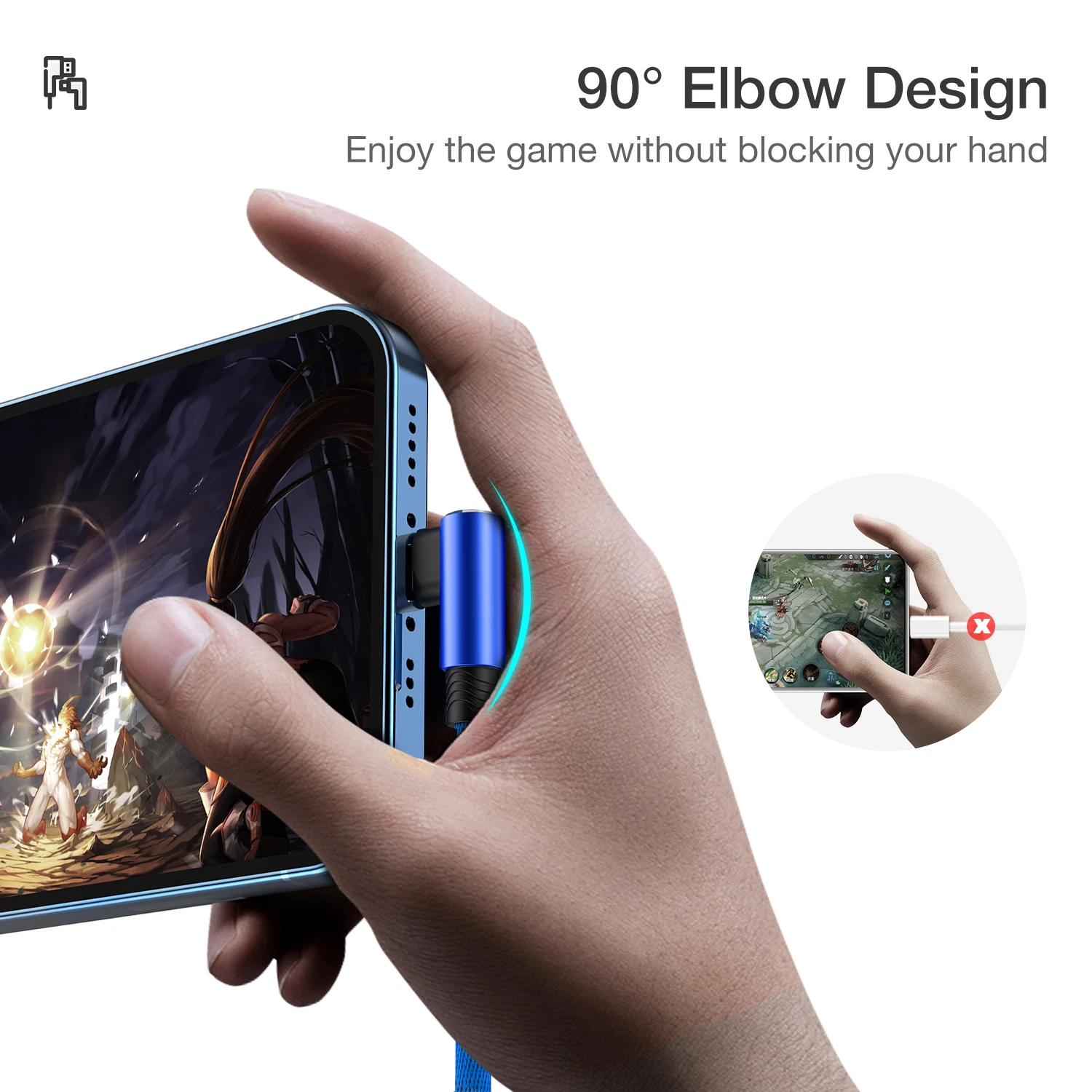 รูปสินค้า สายชาร์จ USB 90 องศา สำหรับ iPhone และ iPad